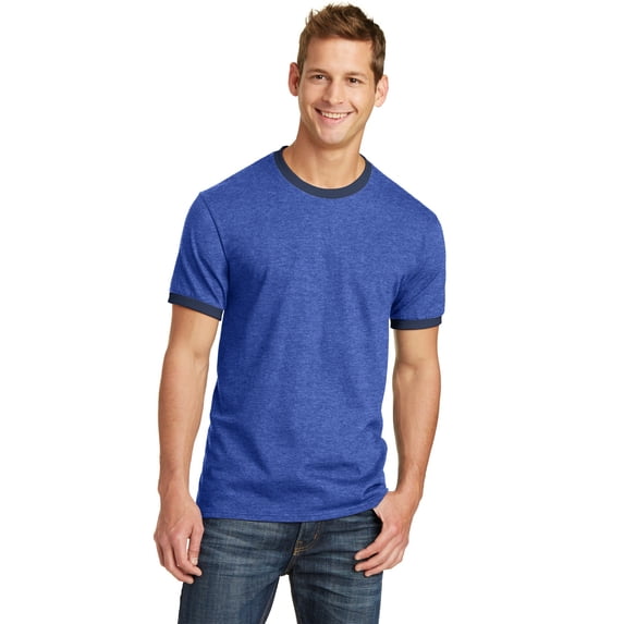 Port & Company Men's Classic Ringer T Shirt_Heather Royal/ Navy_M