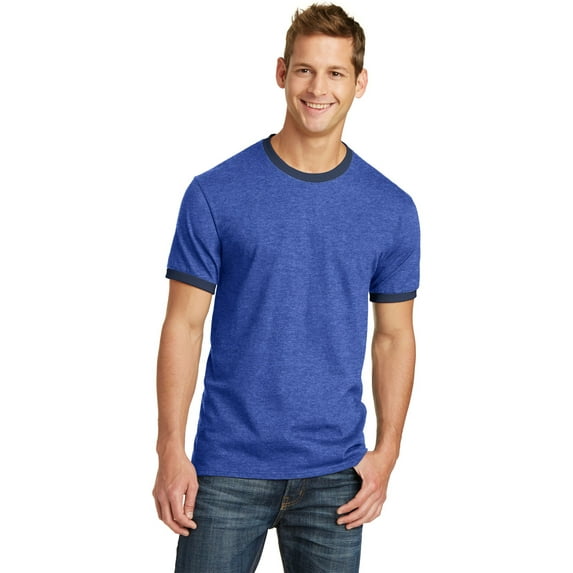 Port & Company Men's Classic Ringer T Shirt_Heather Royal/ Navy_S