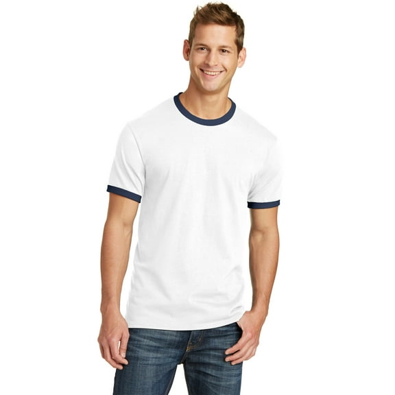Port & Company Men's Classic Ringer T Shirt_White/ Navy_S
