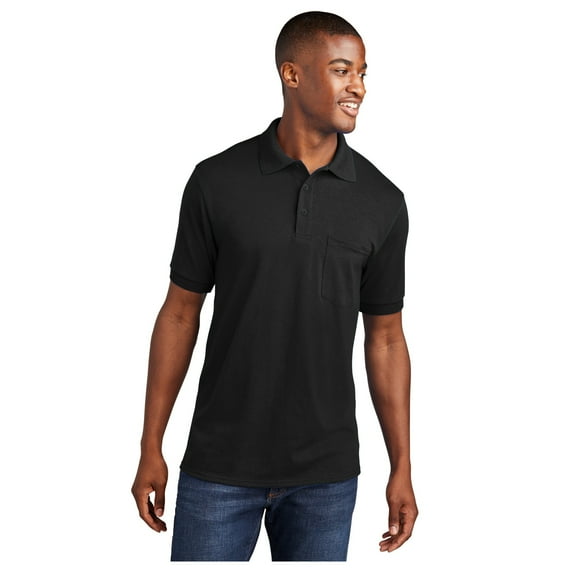 Port & Company Men's Core Blend Jersey Knit Pocket Polo Shirt Jet Black X-Large