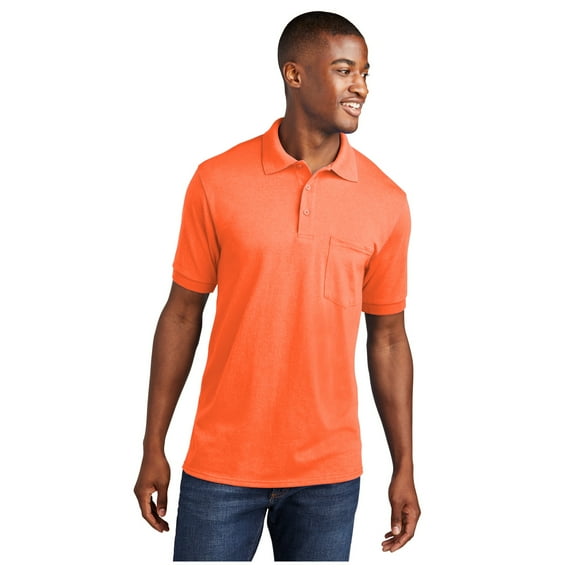 Port & Company Men's Core Blend Jersey Knit Pocket Polo Shirt Safety Orange 2X-Large