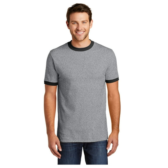 Port & Company Men's Core Cotton Ringer Classic Soft T-Shirt Athletic Heather/ Jet Black Small