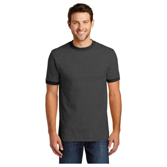 Port & Company Men's Core Cotton Ringer Classic Soft T-Shirt Dark Heather Grey/ Jet Black 3X-Large
