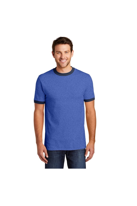 mpany Men's Core Cotton Ringer Classic Soft T-Shirt Heather Royal/ Navy Large