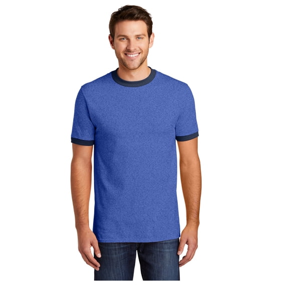 Port & Company Men's Core Cotton Ringer Classic Soft T-Shirt Heather Royal/ Navy Small