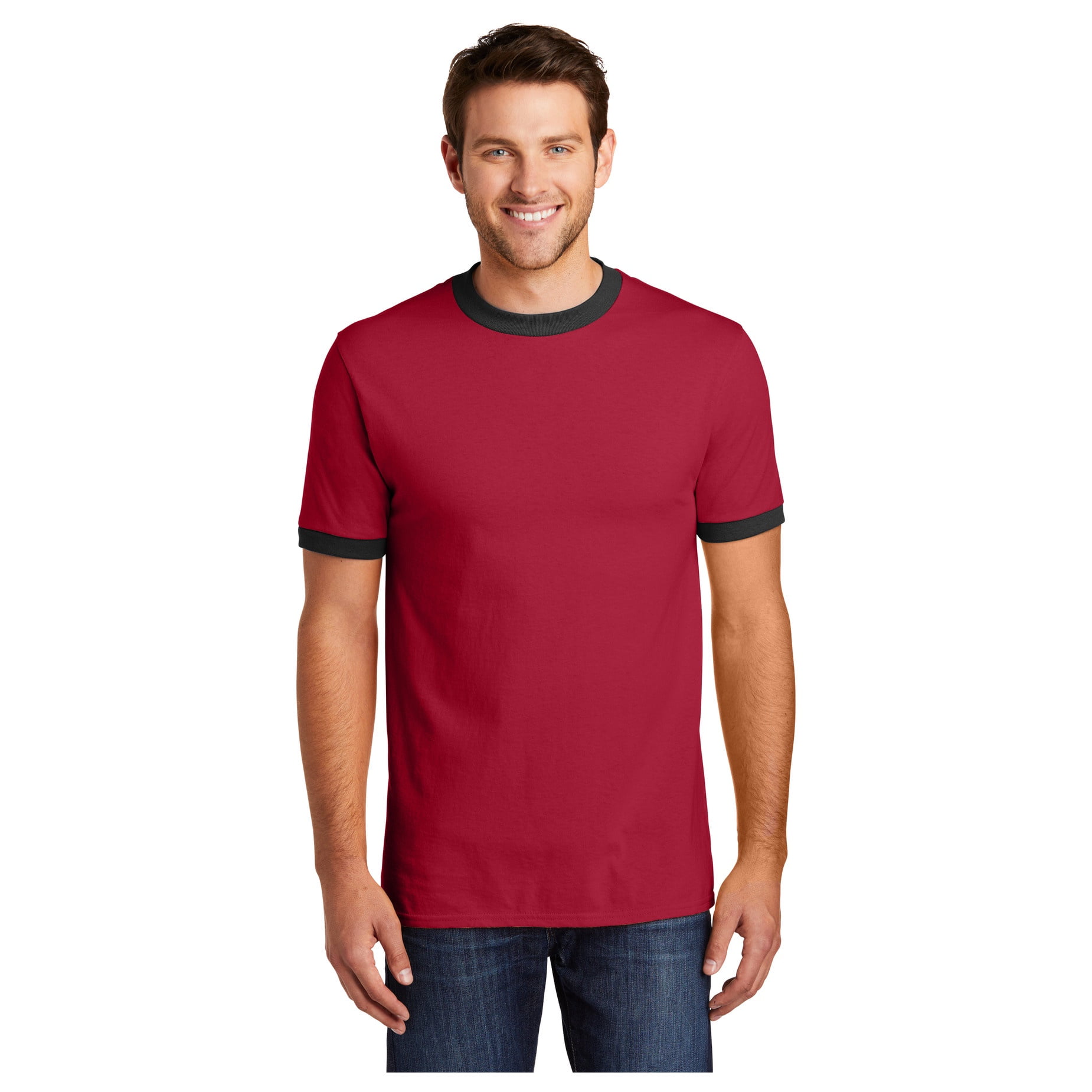 Port & Company Men's Core Cotton Ringer Classic Soft T-Shirt Red/ Jet ...