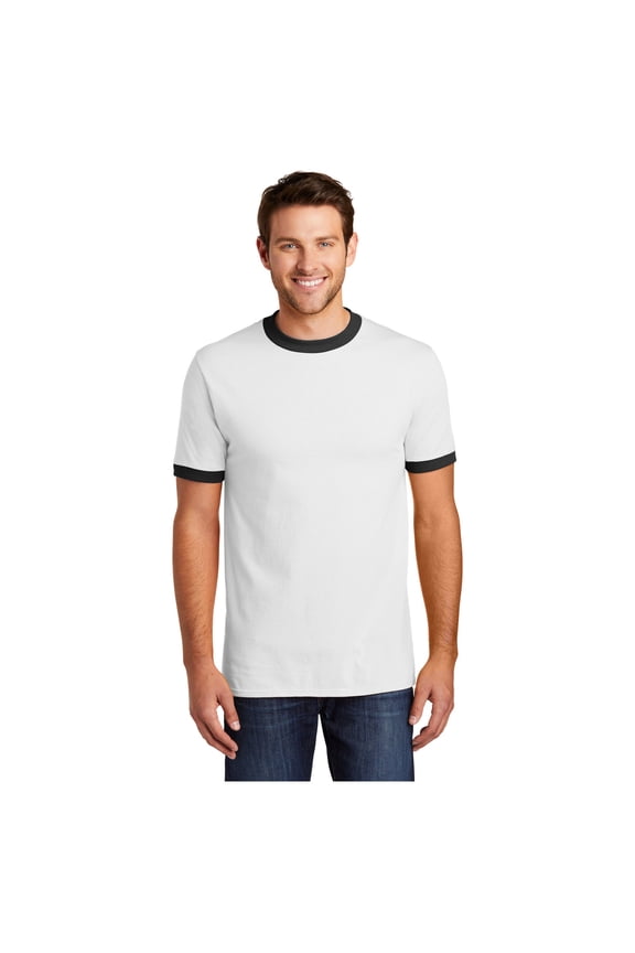 mpany Men's Core Cotton Ringer Classic Soft T-Shirt White/ Jet Black Large