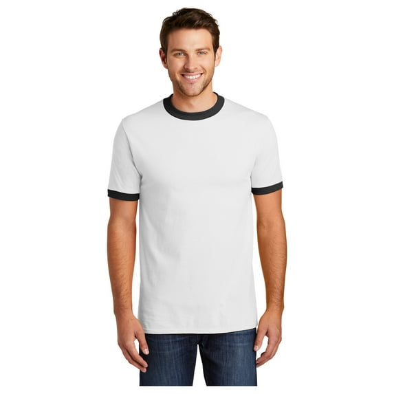 Port & Company Men's Core Cotton Ringer Classic Soft T-Shirt White/ Jet Black Medium