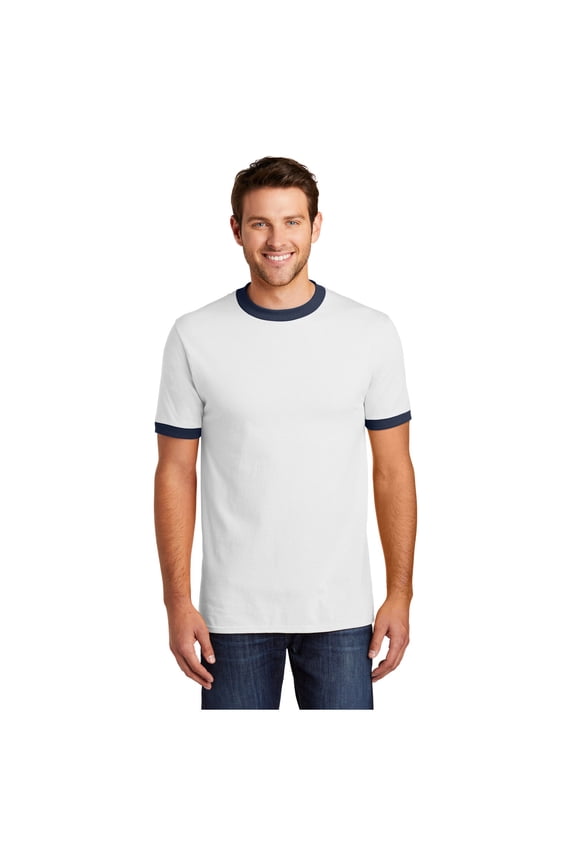 mpany Men's Core Cotton Ringer Classic Soft T-Shirt White/ Navy Small