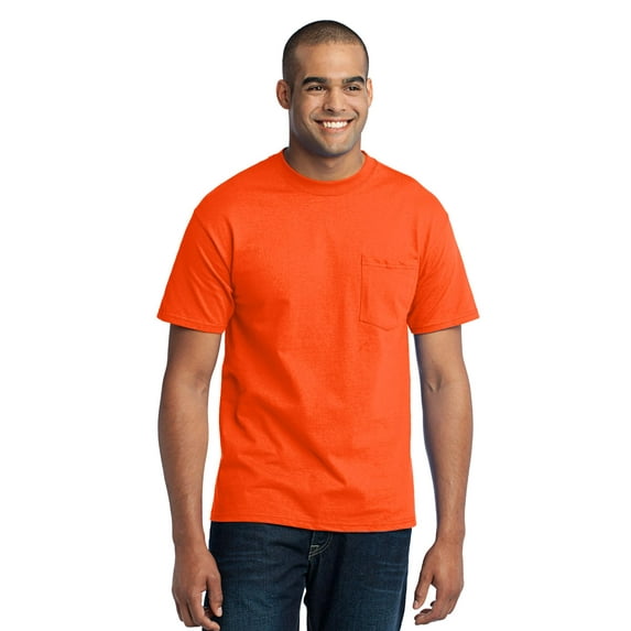 Port & Company Men's Cotton/Polyester T-Shirt with Pocket - XX-Large - Safety Orange