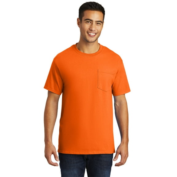 Port & Company Men's Essential Cotton T-Shirt with Pocket S. Orange Medium