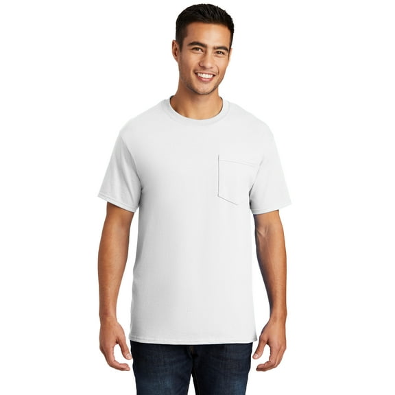 Port & Company Men's Essential Cotton T-Shirt with Pocket White Large