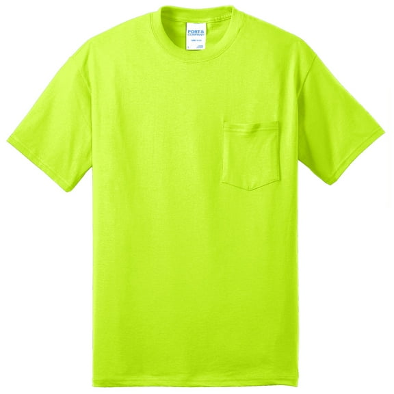 Port & Company Men's Tall 50/50 Cotton/Poly T Shirt with Pocket LT Safety Green