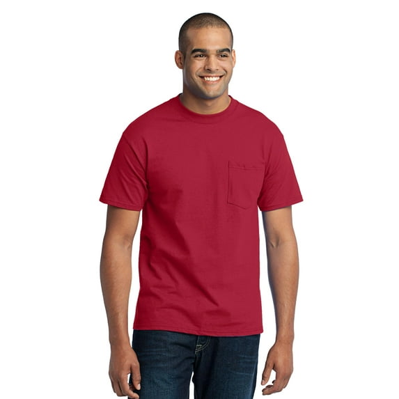 Port & Company Mens 50/50 Cotton/Poly T-Shirt with Pocket, Large, Red