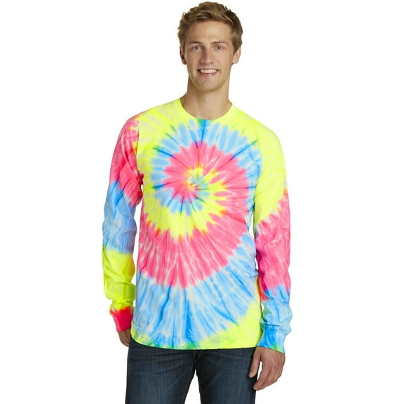 Port & Company Mens Essential Tie-Dye Long Sleeve Tee PC147LS -Neon Rainbow 4XL