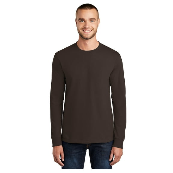 Port & Company Mens Long Sleeve Essential T-Shirt Dark Chocolate Brown Small