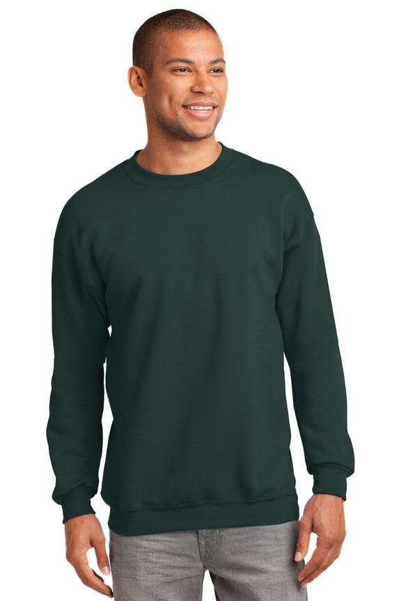 Port & Co Adult Male Men Plain Long Sleeves Sweatshirt Dark Green X-Large Tall