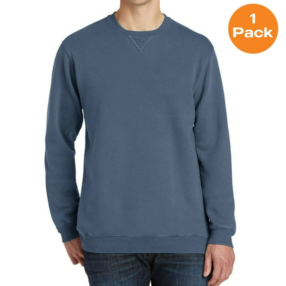 Port & Company PC098 Beach Wash Garment-Dye Sweatshirt, Denim Blue, S, Mens Sweatshirts