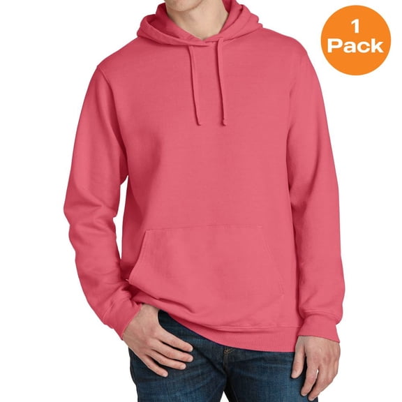 Port & Company PC098H Beach Wash Garment-Dyed Pullover Hooded Sweatshirt, Fruit Punch, L, Mens Hoodies and Sweatshirts