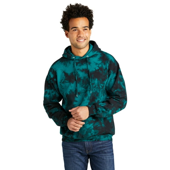 Port & Company PC144 Crystal Tie-Dye Pullover Hoodie, Black/ Teal, 3XL