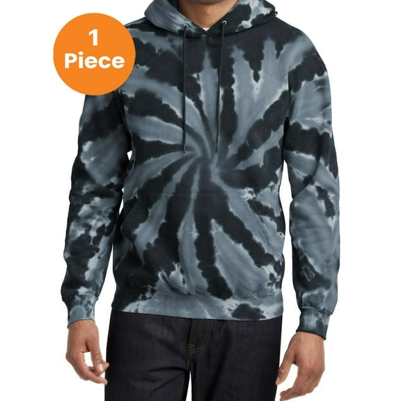 Port & Company PC146 Essential Tie-Dye Pullover Hooded Sweater, Black, 3XL, Mens Hoodies