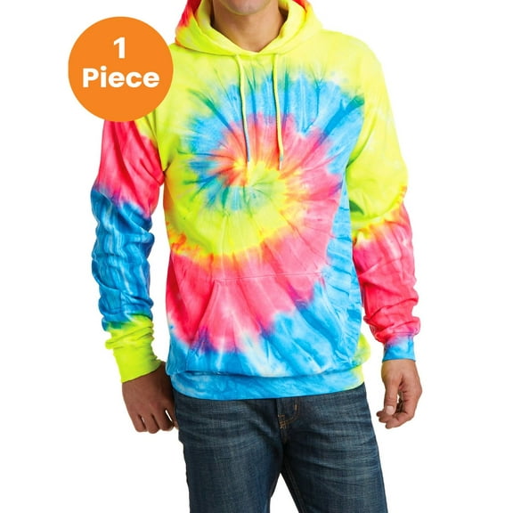 Port & Company PC146 Essential Tie-Dye Pullover Hooded Sweater, Neon Rainbow, 4XL, Mens Hoodies