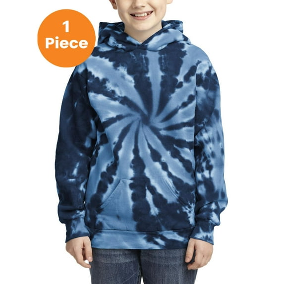 Port & Company PC146Y Youth Essential Tie-Dye Pullover Hooded Sweater, Navy, M, Boys Hoodies and Sweatshirts