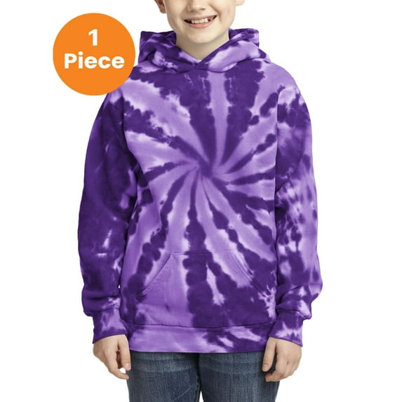 Port & Company PC146Y Youth Essential Tie-Dye Pullover Hooded Sweater, Purple, XS, Boys Hoodies and Sweatshirts