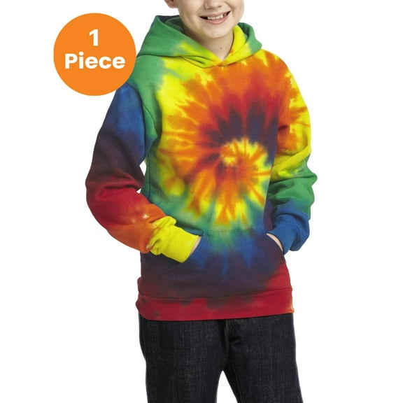 Port & Company PC146Y Youth Essential Tie-Dye Pullover Hooded Sweater, Rainbow, S, Shop all kids