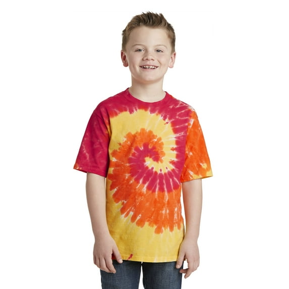 Port & Company PC147Y Youth Essential Tie-Dye Tee, Blaze Rainbow, S