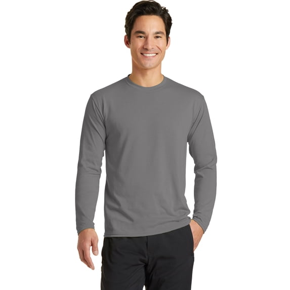 Port Company PC381LS Long Sleeve Performance Blend Tee, Medium Grey, XL
