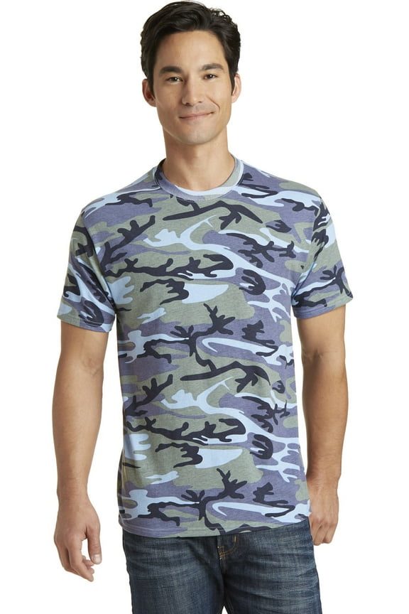 Port Company PC54C Core Cotton Camo Tee, Woodland Blue Camo, M