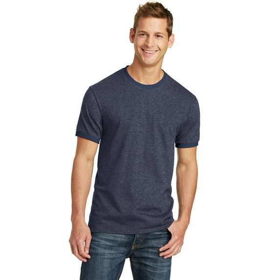 Port Company PC54R Core Cotton Ringer Tee, Heather Navy/ Navy, 4XL