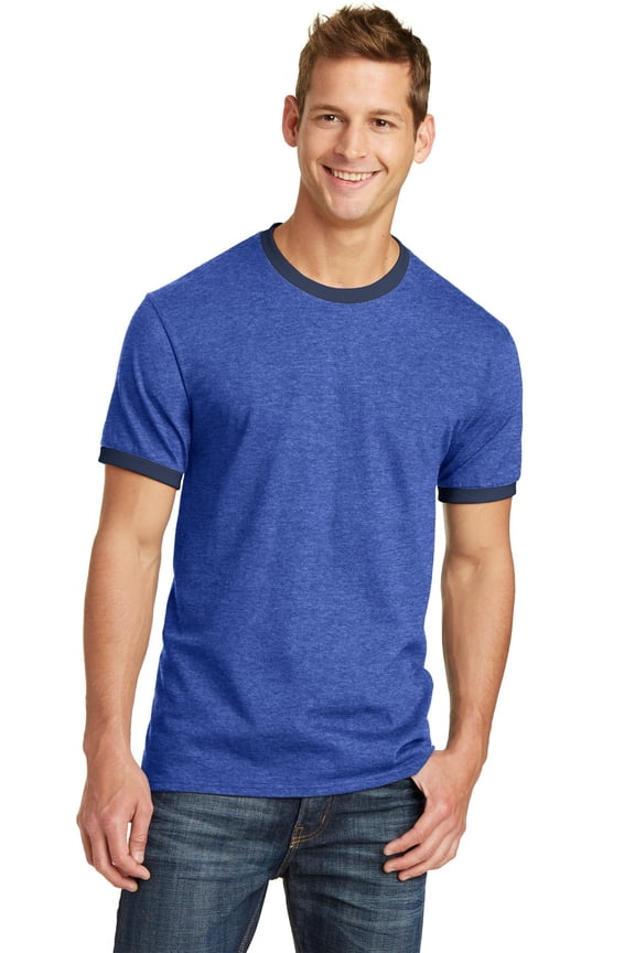 Port Company PC54R Core Cotton Ringer Tee, Heather Royal/ Navy, 3XL