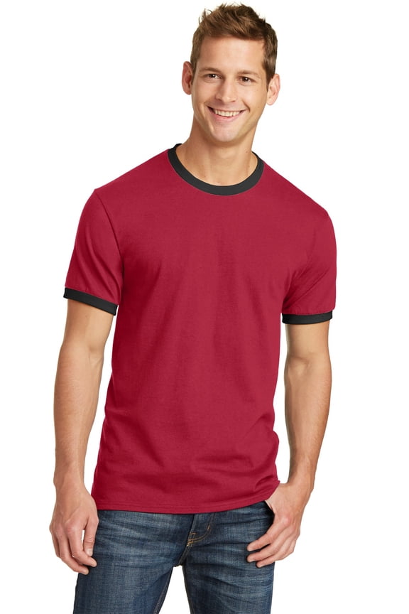 Port Company PC54R Core Cotton Ringer Tee, Red/ Jet Black, M