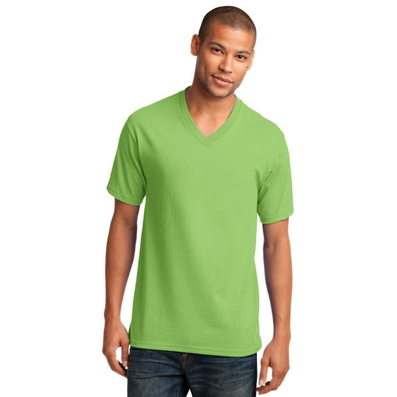 Port & Company PC54V Mens Core Cotton V-Neck Tees, Lime - Extra Large