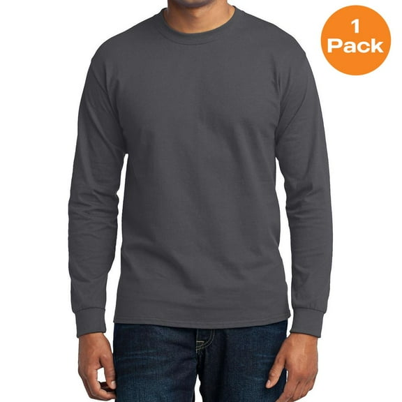 Port & Company PC55LS Long Sleeve Core Blend Tee, Charcoal, XL, Mens Clothing, Mens Shirts