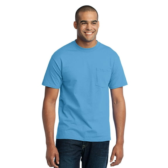 Port & Company PC55P Mens Core Blend Pocket Tees, Aquatic Blue - 5XL
