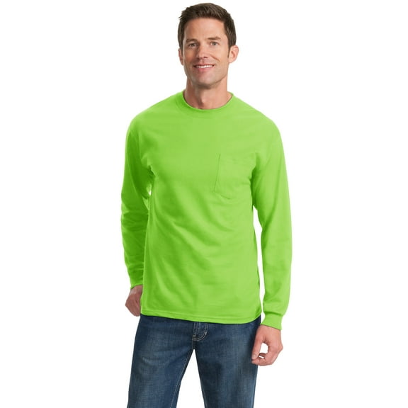 Port & Company PC61LSP Mens Long Sleeve Essential Pocket Tees, Lime - Small