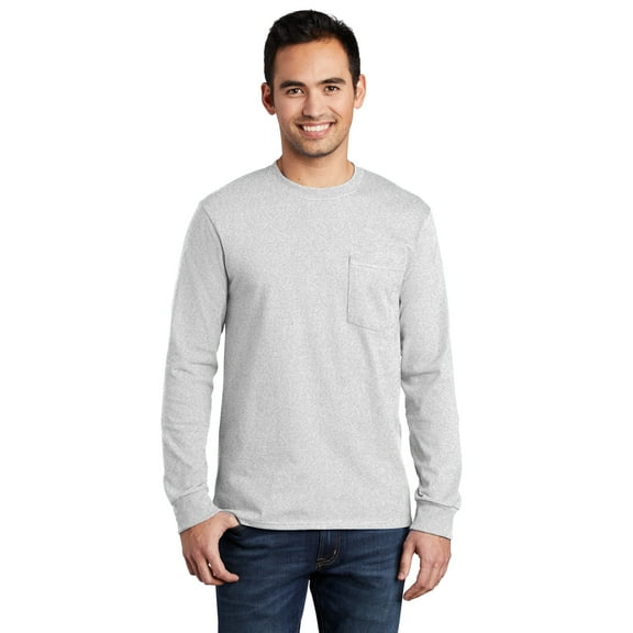 Port & Company PC61LSPT Mens Long Sleeve Essential Pocket Tees, Ash - 4XL Tall