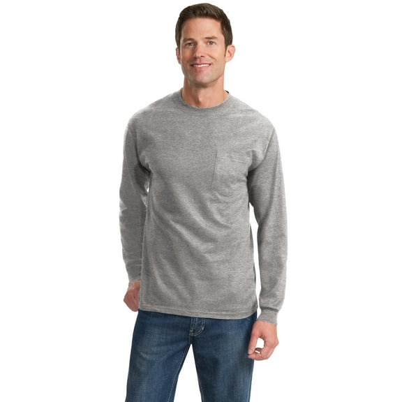 Port & Company PC61LSPT Mens Long Sleeve Essential Pocket Tees, Athletic Heather - 3XL Tall