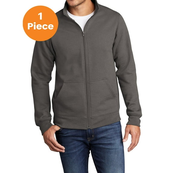 Port & Company PC78FZ Core Fleece Cadet Full-Zip Sweatshirt, Charcoal, L, Mens Sweatshirts