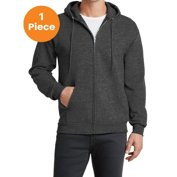 Port & Company PC78ZH Core Fleece Full-Zip Hooded Sweatshirt, Dark Heather Grey, 3XL, Sweatshirts & Hoodies