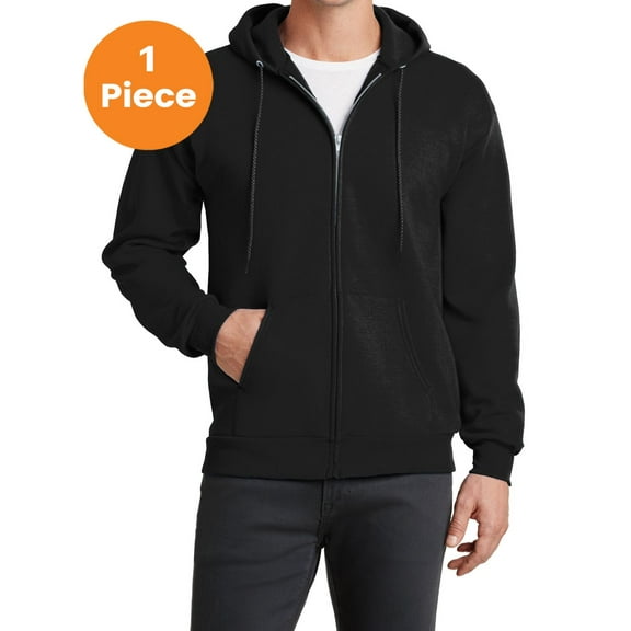 Port & Company PC78ZH Core Fleece Full-Zip Hooded Sweatshirt, Jet Black, 4XL, Mens Hoodies and Sweatshirts