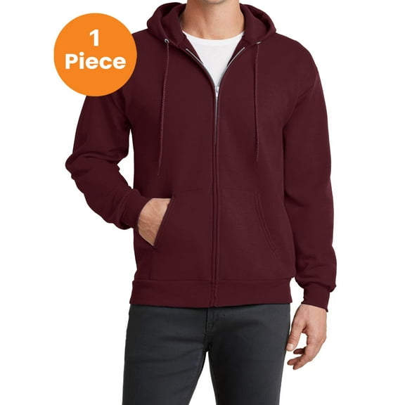 Port & Company PC78ZH Core Fleece Full-Zip Hooded Sweatshirt, Maroon, 4XL, Mens Hoodies