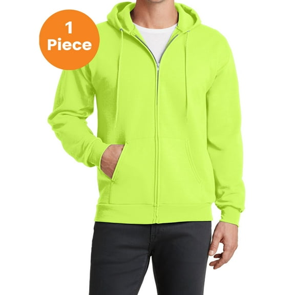 Port & Company PC78ZH Core Fleece Full-Zip Hooded Sweatshirt, Neon Yellow, 3XL, Mens Hoodies and Sweatshirts