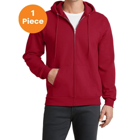 Port & Company PC78ZH Core Fleece Full-Zip Hooded Sweatshirt, Red, 4XL, Mens Hoodies