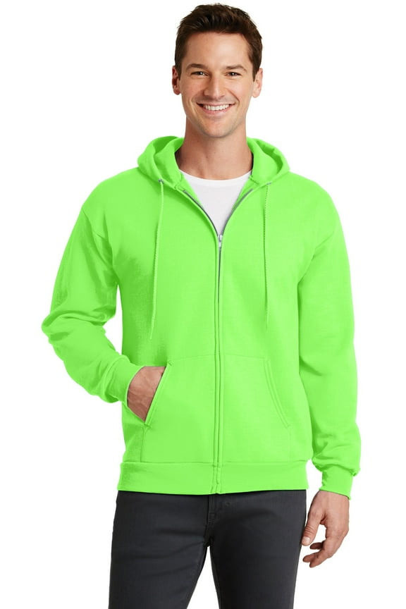 PC78ZH Mens Core Fleece Full-Zip Hooded Sweatshirt, Neon Green - Small
