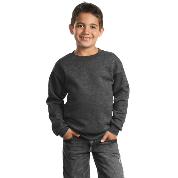 Port & Company PC90Y Youth Core Fleece Crewneck Sweatshirt, Dark Heather Grey, M