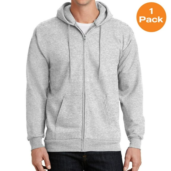 Port & Company PC90ZH Essential Fleece Full-Zip Hooded Sweatshirt, Ash, 4XL, Sweatshirts & Hoodies